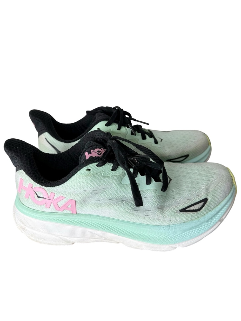 HOKA Clifton 9 Mint Green Running Shoes Walking Sneakers Trainers Size 7.5 *FLAW